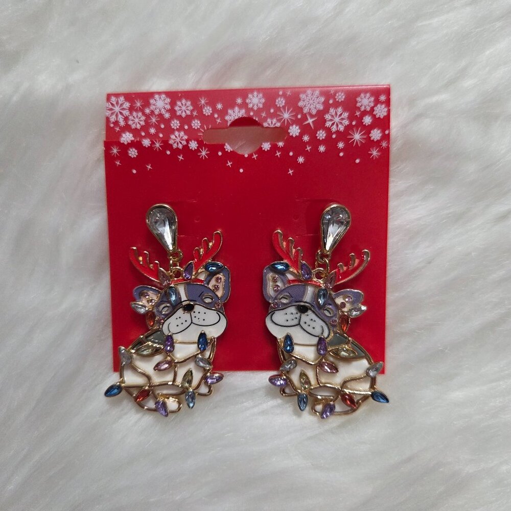 French Bulldog Reindeer Earrings